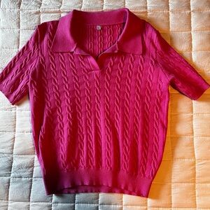 Pink short sleeve collared sweater